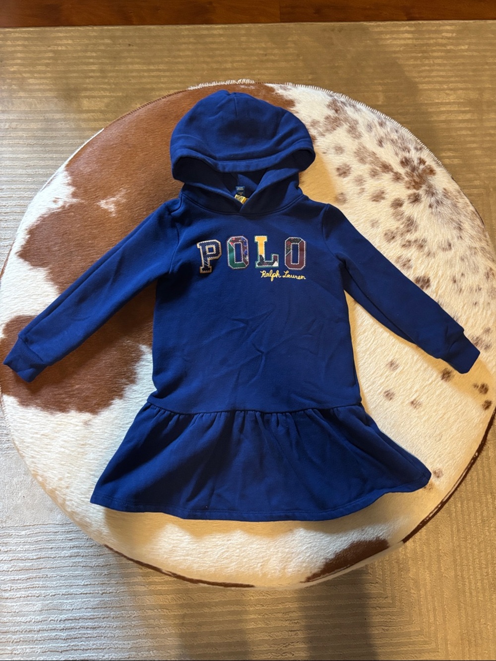 Polo by Ralph Lauren Royal Blue Hooded Sweatshirt Dress with Multicolor sz5